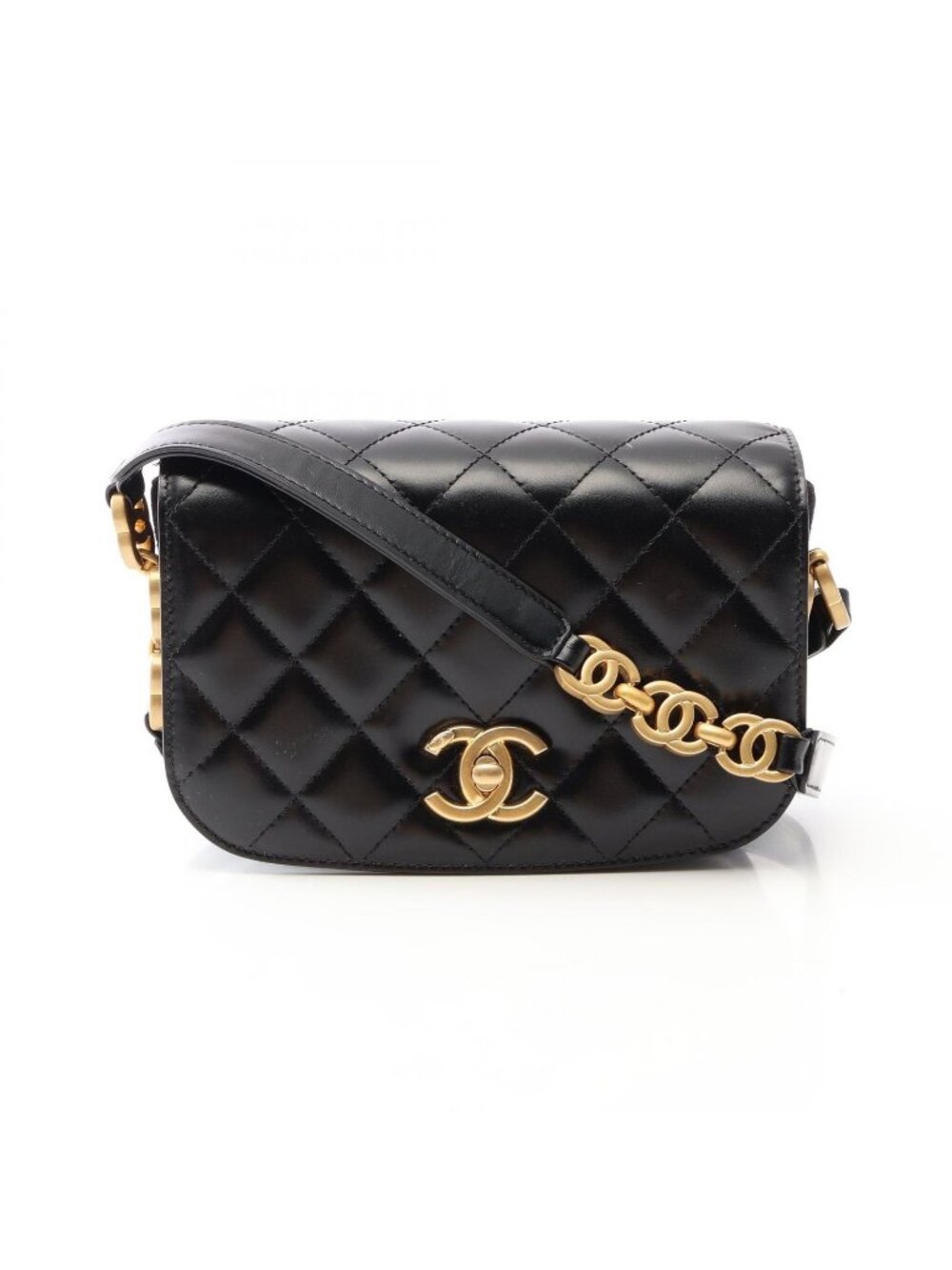 Chanel Shoulder Bag Quilted Black Leather Suede Small Chain